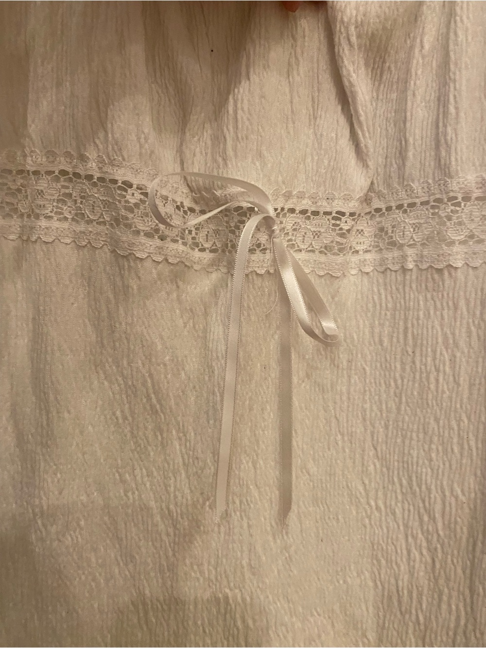 Vintage Y2K White Crinkle Babydoll Top Milkmaid Coquette Lace Ribbon - Picture 2 of 5